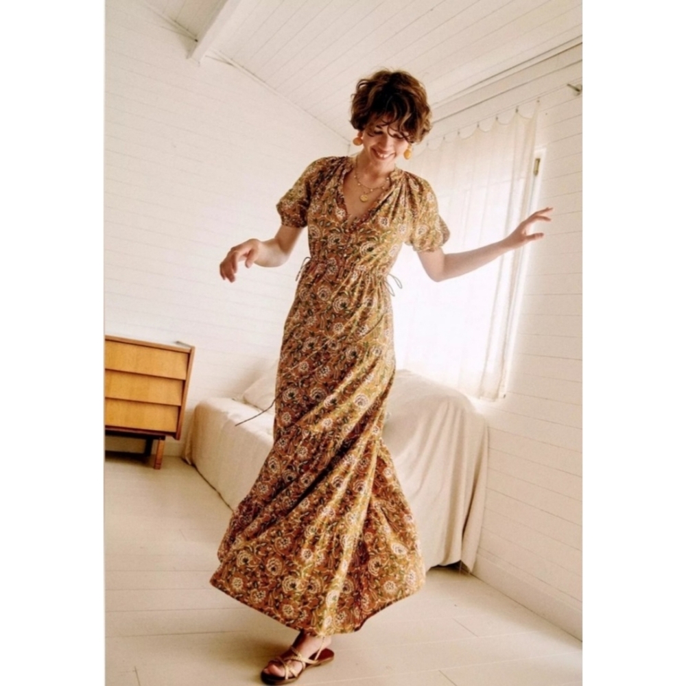 Sezane | Estelle Cotton Maxi Dress in Ocre Flowers Size 36 US 4